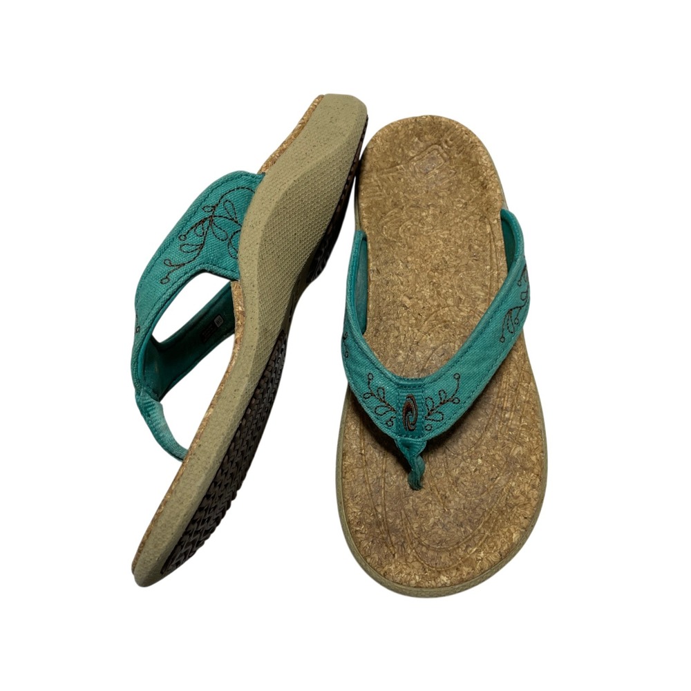 Sole Womens‎ 6 Flip Flop  Cork Footbed Teal Blue Straps